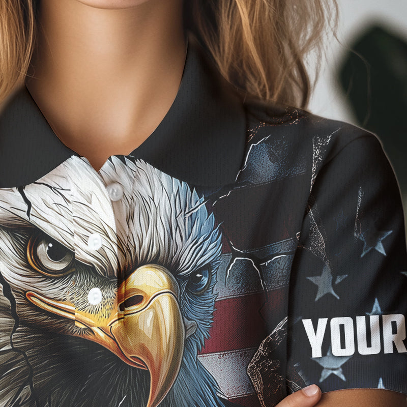 Personalized Eagle American flag Golf Polo Team Shirts For Women Custom Patriotic Ladies Golf attire NQS9620