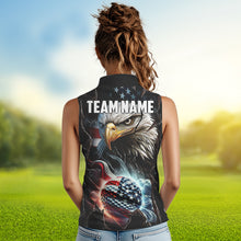 Load image into Gallery viewer, Personalized Eagle American flag Golf Sleeveless Polo Shirts For Women Custom Patriotic Golf attire NQS9620