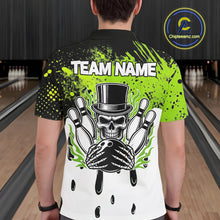 Load image into Gallery viewer, Black and Green Flame Skull Bowling Polo, 1/4 Zip Shirts for Men Custom Bowling Team League Jersey NQS11703