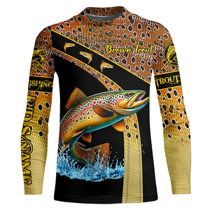 Brown trout fishing scales UV protection Custom long sleeve fishing shirts, trout fishing jerseys NQS5087