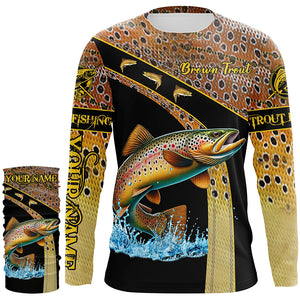 Brown trout fishing scales UV protection Custom long sleeve fishing shirts, trout fishing jerseys NQS5087