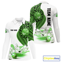 Load image into Gallery viewer, Green and White Tribal pattern Women Bowling Shirts Custom Bowling outfit ladies Team bowling jersey NQS9812