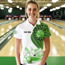 Load image into Gallery viewer, Green and White Tribal pattern Women Bowling Shirts Custom Bowling outfit ladies Team bowling jersey NQS9812