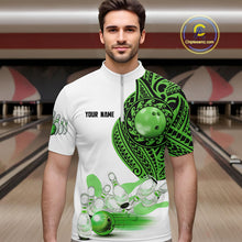 Load image into Gallery viewer, Green and White Tribal pattern Mens Bowling Shirts Custom Bowling outfit men Team bowling jersey NQS9812