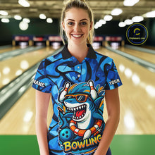 Load image into Gallery viewer, Funny Blue Camo Shark Women Bowling Polo, Quarter Zip Shirts Custom Team Shark Bowling Outfit Jersey NQS9816