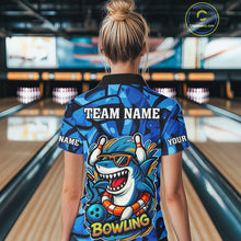 Load image into Gallery viewer, Funny Blue Camo Shark Women Bowling Polo, Quarter Zip Shirts Custom Team Shark Bowling Outfit Jersey NQS9816