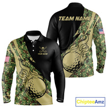 Load image into Gallery viewer, Mens Golf polo shirts flame golf ball Custom green camo Golf attire For Mens, personalized golf gifts NQS10052