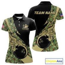 Load image into Gallery viewer, Women bowling polo, quarter zip shirts Custom green camo bowling team jerseys, gift for team Bowlers NQS10053