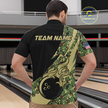 Load image into Gallery viewer, Mens bowling polo, quarter zip shirts Custom green camo bowling team jerseys, gift for team Bowlers NQS10053