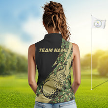 Load image into Gallery viewer, Women Sleeveless polos shirt flame golf Custom green camo ladies Golf attire, personalized golf gifts NQS10052