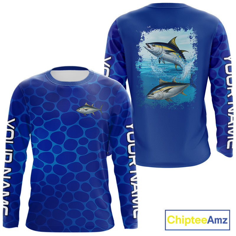 Blue Sea Camo Tuna fishing shirts custom name saltwater Tuna fishing sun protection fishing apparel NQS10054