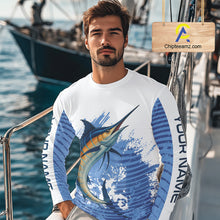 Load image into Gallery viewer, Blue Camo Marlin fishing shirts custom saltwater Marlin sun protection long sleeve fishing apparel NQS10055