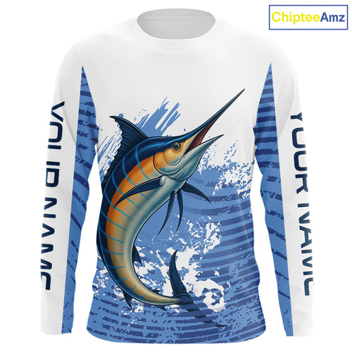Blue Camo Marlin fishing shirts custom saltwater Marlin sun protection long sleeve fishing apparel NQS10055