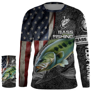 Largemouth Bass fishing American flag custom skull fishing shirts for men Performance Long Sleeve NQS1085