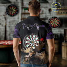 Load image into Gallery viewer, Personalized Black and Purple Camo Moose Darts Shirts For Men Custom Darts Team Jerseys NQS10976