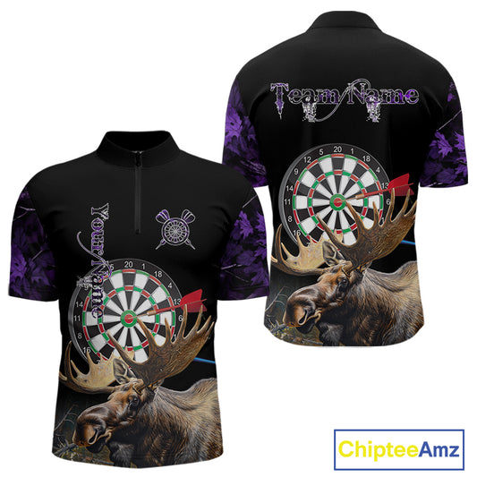 Personalized Black and Purple Camo Moose Darts Shirts For Men Custom Darts Team Jerseys NQS10976