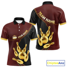 Load image into Gallery viewer, Red and Gold Bowling shirts for men Custom Team Bowling Polo, 1/4 zip Shirt bowlers Outfit NQS10973