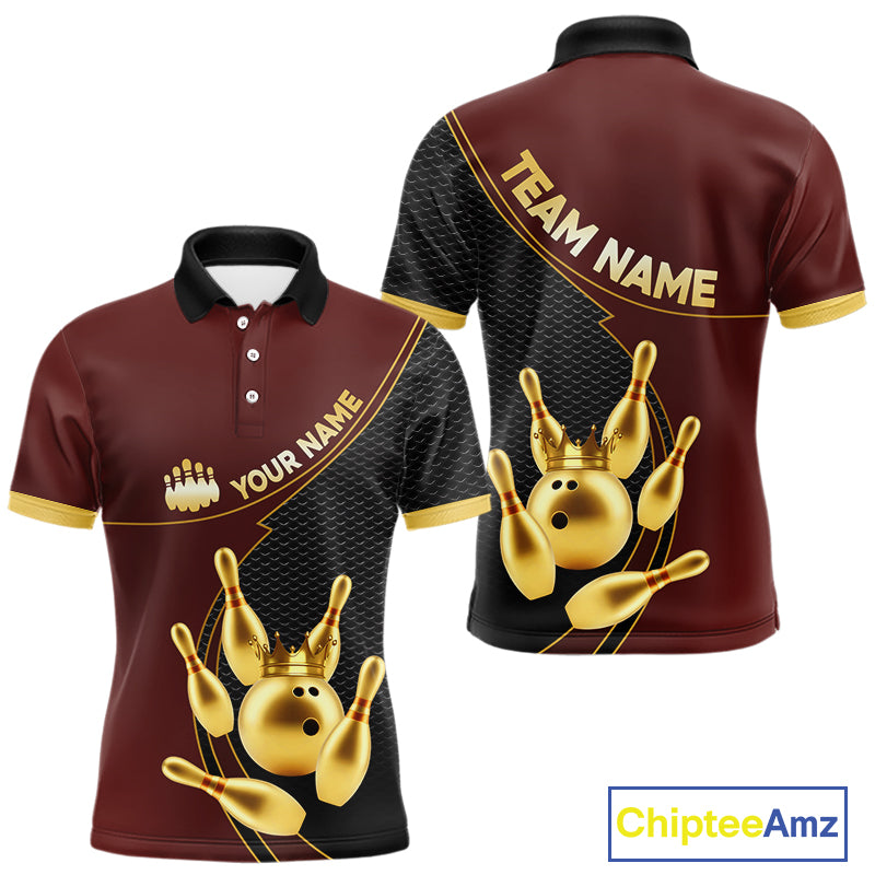 Red and Gold Bowling shirts for men Custom Team Bowling Polo, 1/4 zip Shirt bowlers Outfit NQS10973
