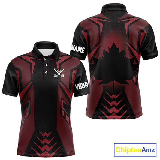 Black and Red Canadian Flag Mens Golf Polo Shirts Custom Patriotic Golf Gifts For Men NQS9096