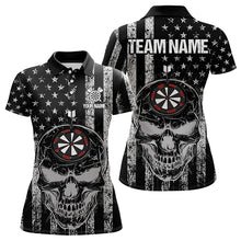 Load image into Gallery viewer, Black and White American Flag Skull Dart Polo, Quarter Zip Shirt For Women Custom Patriotic Dart Shirt NQS9099