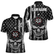 Load image into Gallery viewer, Black and White American Flag Skull Dart Polo, Quarter Zip Shirt For Men Custom Patriotic Dart Shirt NQS9099