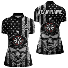 Load image into Gallery viewer, Black and White American Flag Skull Dart Polo, Quarter Zip Shirt For Women Custom Patriotic Dart Shirt NQS9099