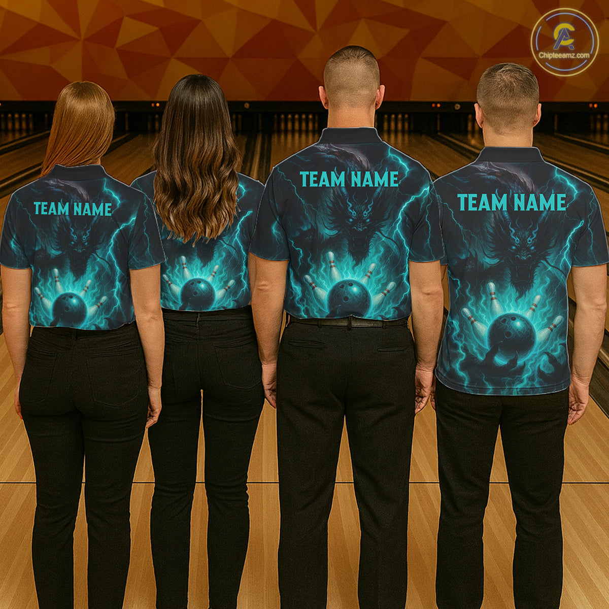 Personalized Black and Turquoise Flame Lightning Dragon Bowling Shirts For Men, Team Bowling Jerseys NQS11168