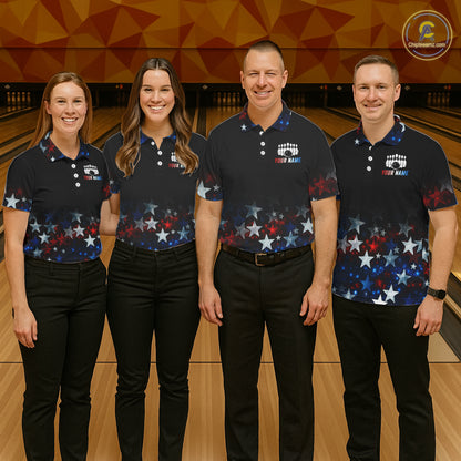 Personalized Red, White and Blue Stars Pattern Bowling Team Shirts For Men Patriotic Bowling Gifts NQS11169