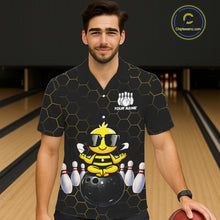 Load image into Gallery viewer, Black and Gold Funny Bee Bowling Hawaiian Shirt Custom Team Bowling Button-up shirt, Gift For Bowlers NQS11582