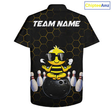 Load image into Gallery viewer, Black and Gold Funny Bee Bowling Hawaiian Shirt Custom Team Bowling Button-up shirt, Gift For Bowlers NQS11582