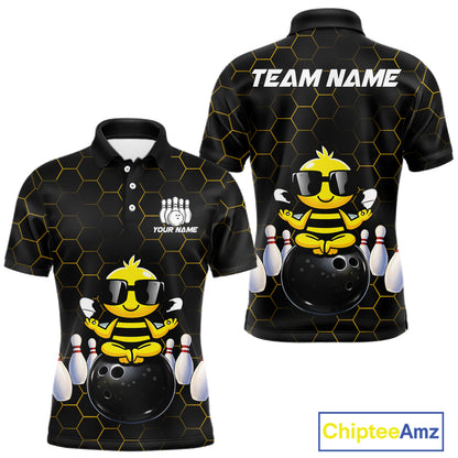 Black and Gold Funny Bee Bowling Shirts for Men Custom Team Bowling Jerseys, Gift For Bowlers NQS11582