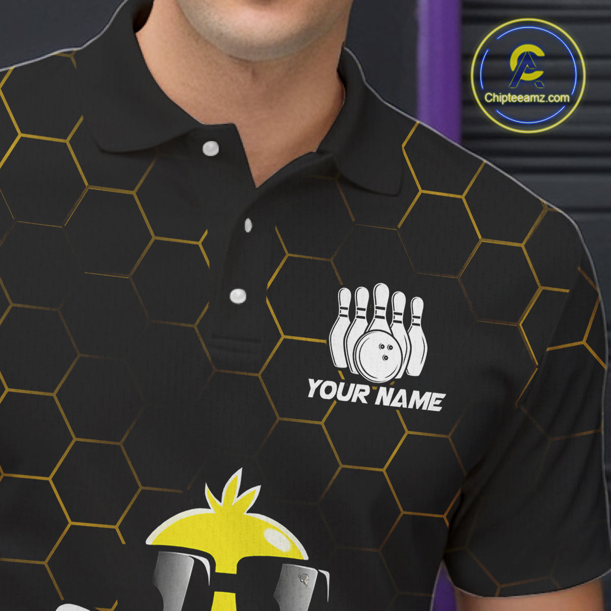 Black and Gold Funny Bee Bowling Shirts for Men Custom Team Bowling Jerseys, Gift For Bowlers NQS11582