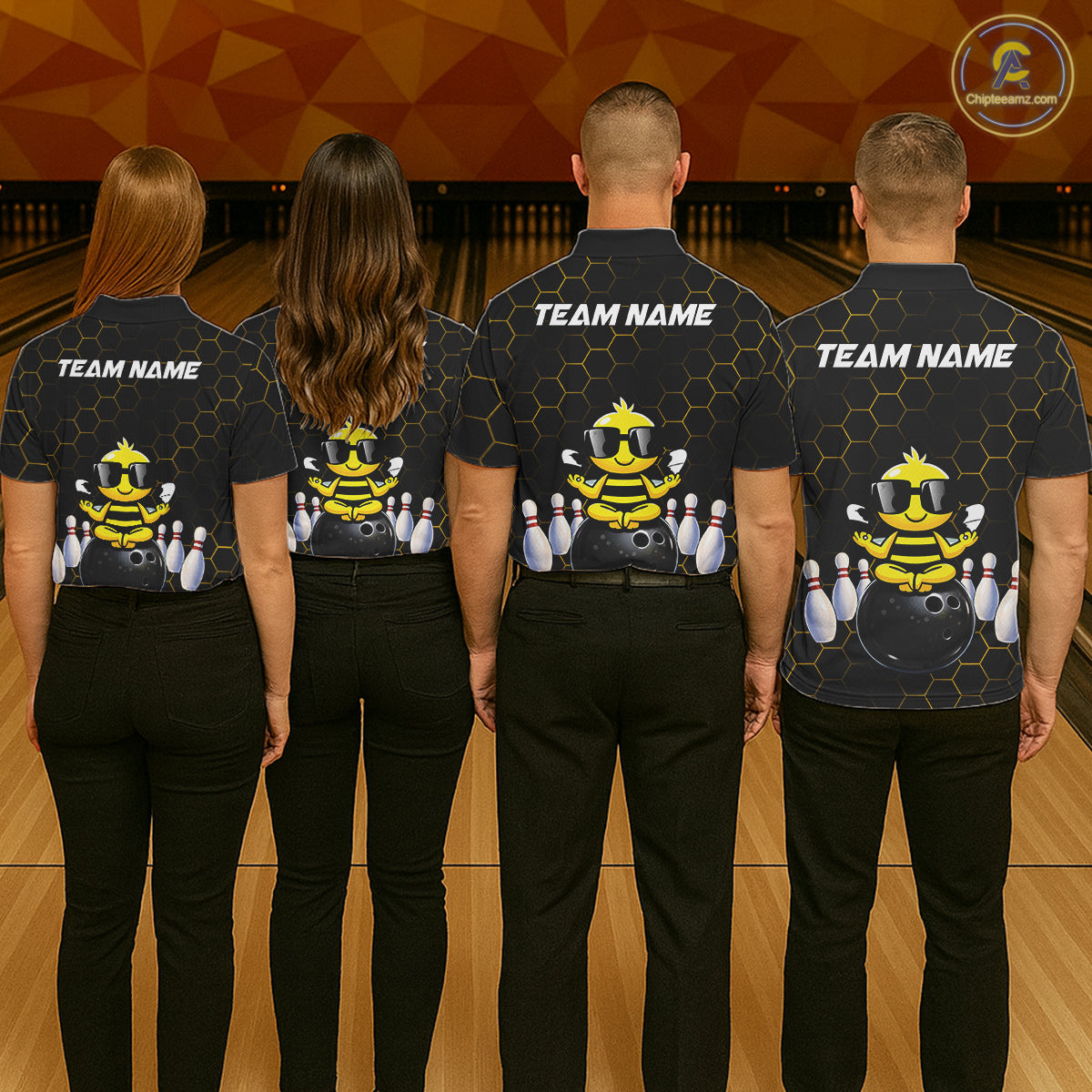 Black and Gold Funny Bee Bowling Shirts for Men Custom Team Bowling Jerseys, Gift For Bowlers NQS11582