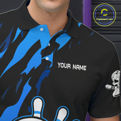 Black and Blue Skull Bowling Shirts for Men Custom Team bowling jersey, gift for bowlers NQS11708