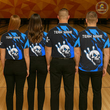 Load image into Gallery viewer, Black and Blue Skull Bowling Shirts for Men Custom Team bowling jersey, gift for bowlers NQS11708