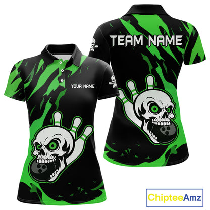 Black and Green Skull Bowling Shirts for Women Custom Team bowling jersey, gift for bowlers NQS11709