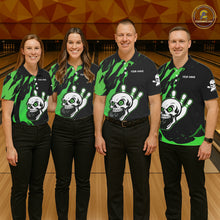 Load image into Gallery viewer, Black and Green Skull Bowling Shirts for Men Custom Team bowling jersey, gift for bowlers NQS11709