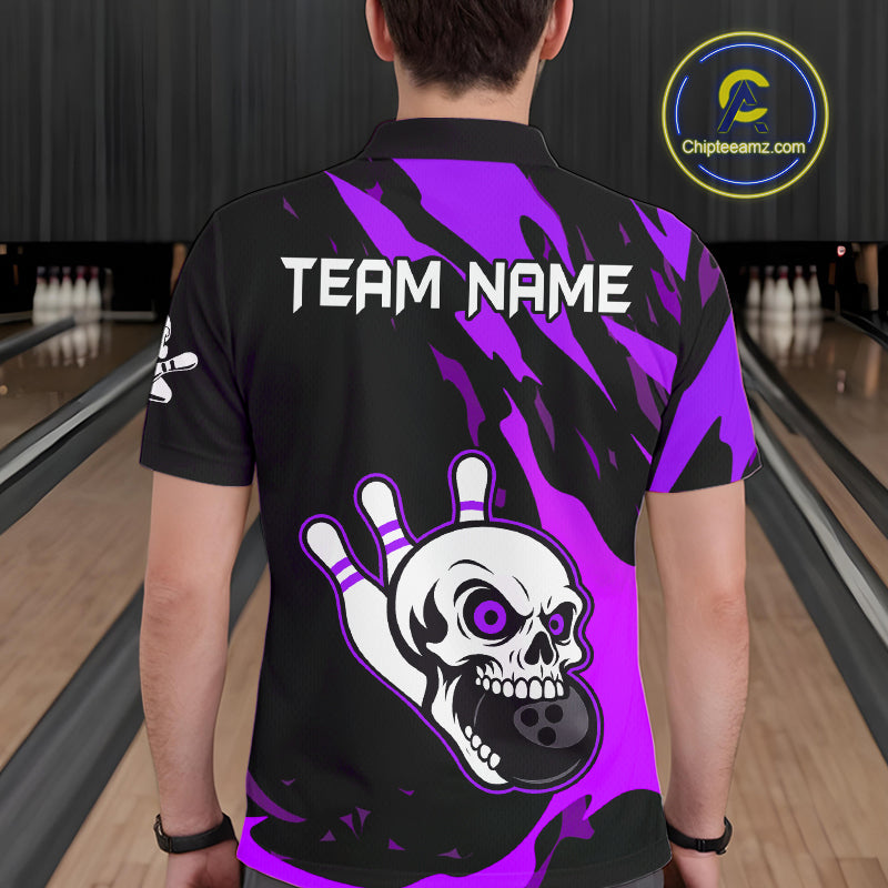 Black and Purple Skull Bowling Shirts for Men Custom Team bowling jersey, gift for bowlers NQS11710
