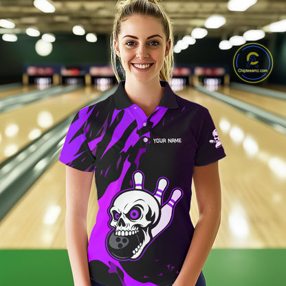 Black and Purple Skull Bowling Shirts for Women Custom Team bowling jersey, gift for bowlers NQS11710