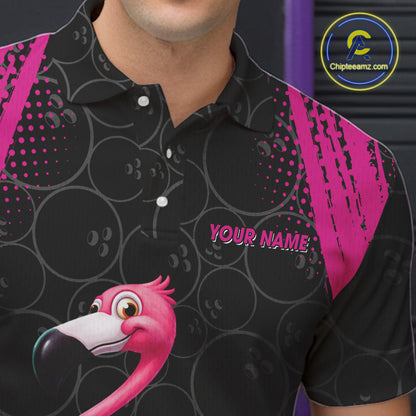 Funny Pink Flamingo Black Bowling Camo Bowling Shirts for Men Custom Flamingo Team bowling outfit NQS11716