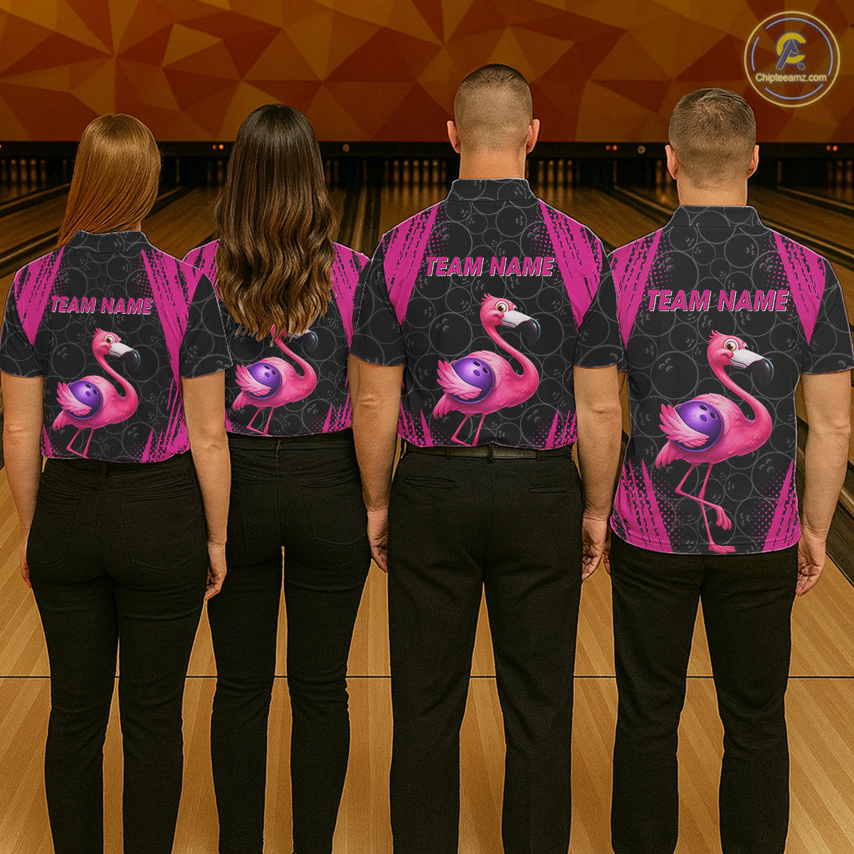 Funny Pink Flamingo Black Bowling Camo Bowling Shirts for Women Custom Flamingo Team bowling outfit NQS11716