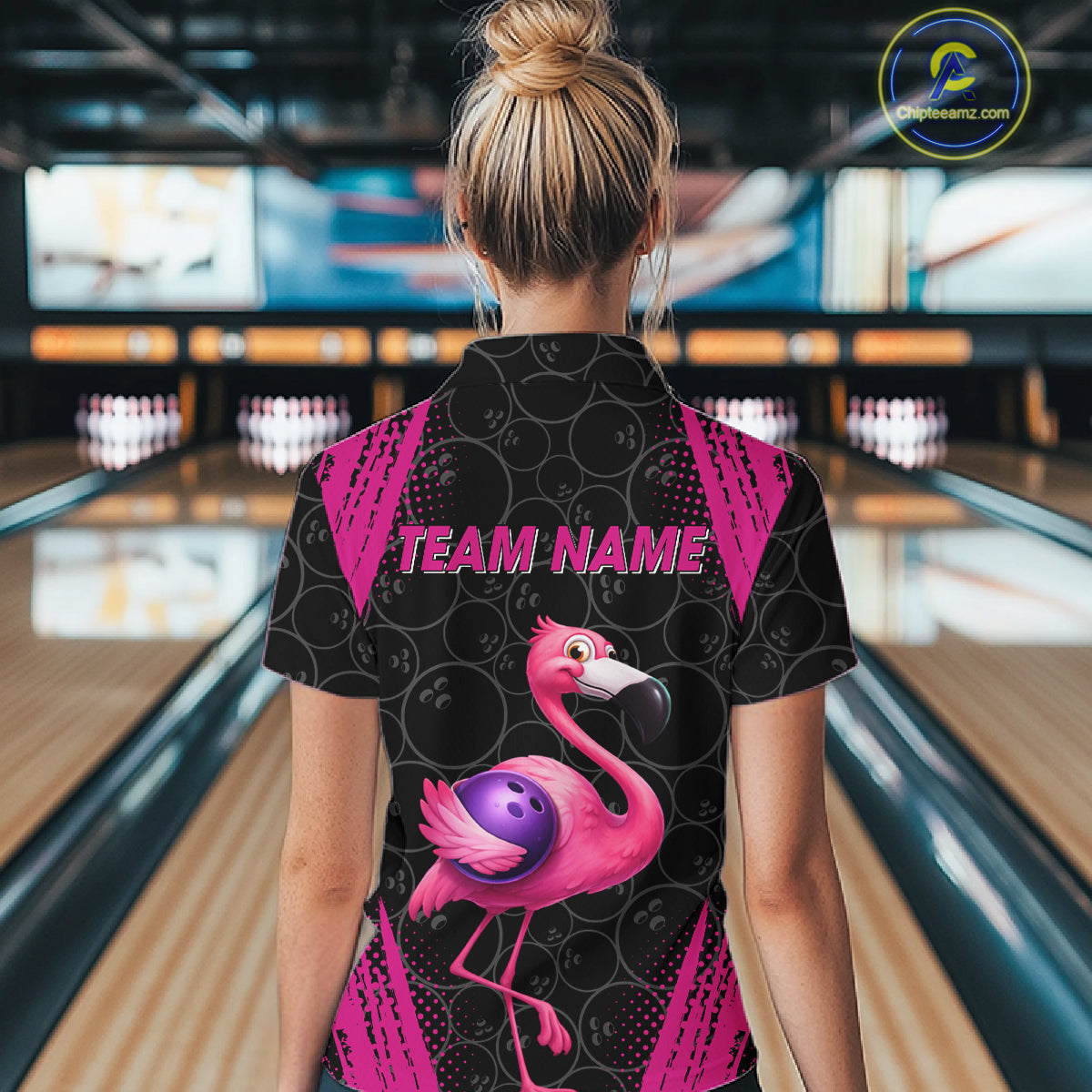 Funny Pink Flamingo Black Bowling Camo Bowling Shirts for Women Custom Flamingo Team bowling outfit NQS11716
