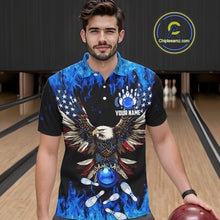 Load image into Gallery viewer, Blue flame Mens bowling polo shirts Custom American flag Eagle Team bowling shirts, gift for bowlers NQS7403