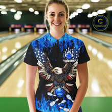 Load image into Gallery viewer, Blue flame Womens bowling Quarter Zip shirts Custom American flag Eagle Team bowling shirts NQS7403