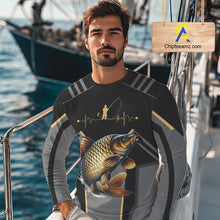 Load image into Gallery viewer, Personalized Black Carp Fishing jerseys, Team Carp Fishing Long Sleeve tournament shirts| Yellow NQS9822