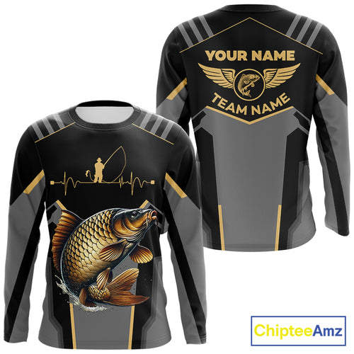 Personalized Black Carp Fishing jerseys, Team Carp Fishing Long Sleeve tournament shirts| Yellow NQS9822