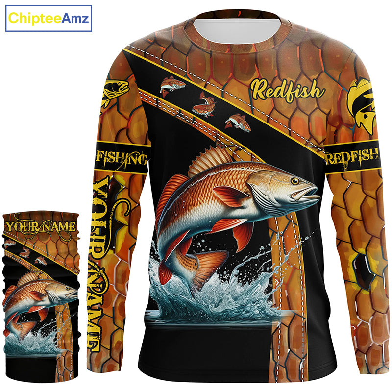 Redfish fishing scales UV protection Custom long sleeve fishing shirts, red drum fishing jerseys NQS5394