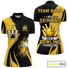 Load image into Gallery viewer, Funny yellow and black Bowling beer shirts for Women custom My drinking team has a bowling problem NQS9927