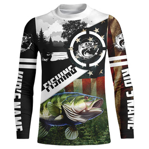 Largemouth Bass Fishing American flag patriot customize performance long sleeve fishing shirt NQS1909