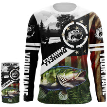 Load image into Gallery viewer, Largemouth Bass Fishing American flag patriot customize performance long sleeve fishing shirt NQS1909